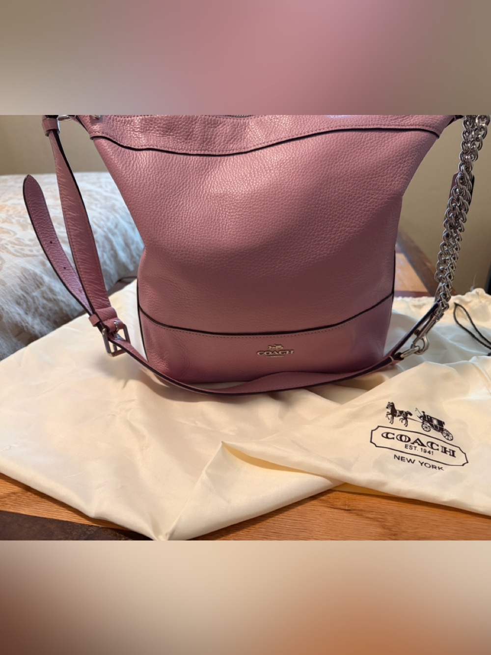 Coach Pebbled Leather Hobo in Mauve